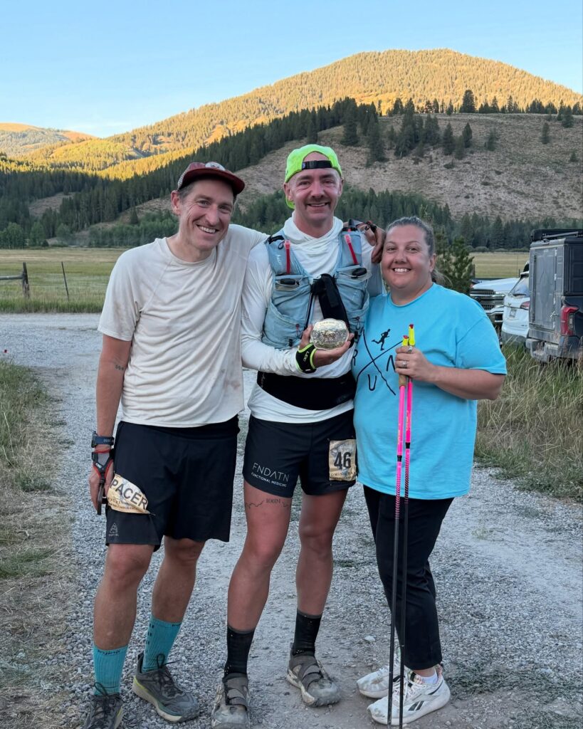 friends at the finish line of the Wyoming Range 100 trail race